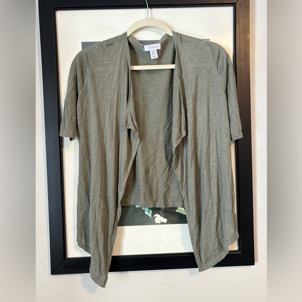 Kenar Linen/Viscose Blend Short Sleeve Open Front Cardigan
